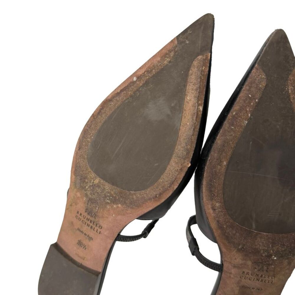 Brunello Cucinelli Embellished Cutout Slingback Ballet Flats in Black Leather - Picture 11 of 11